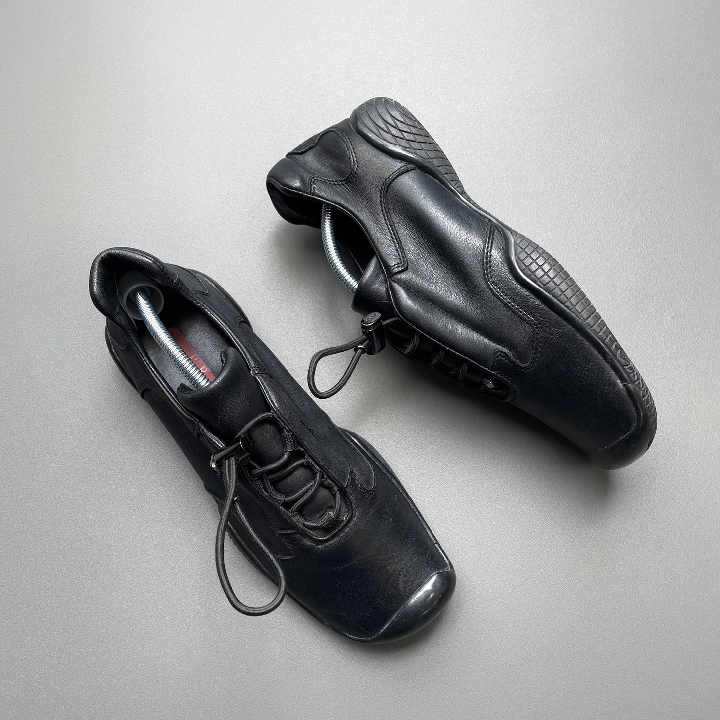 Prada Sport Black SS99 Leather Toggle Trainers