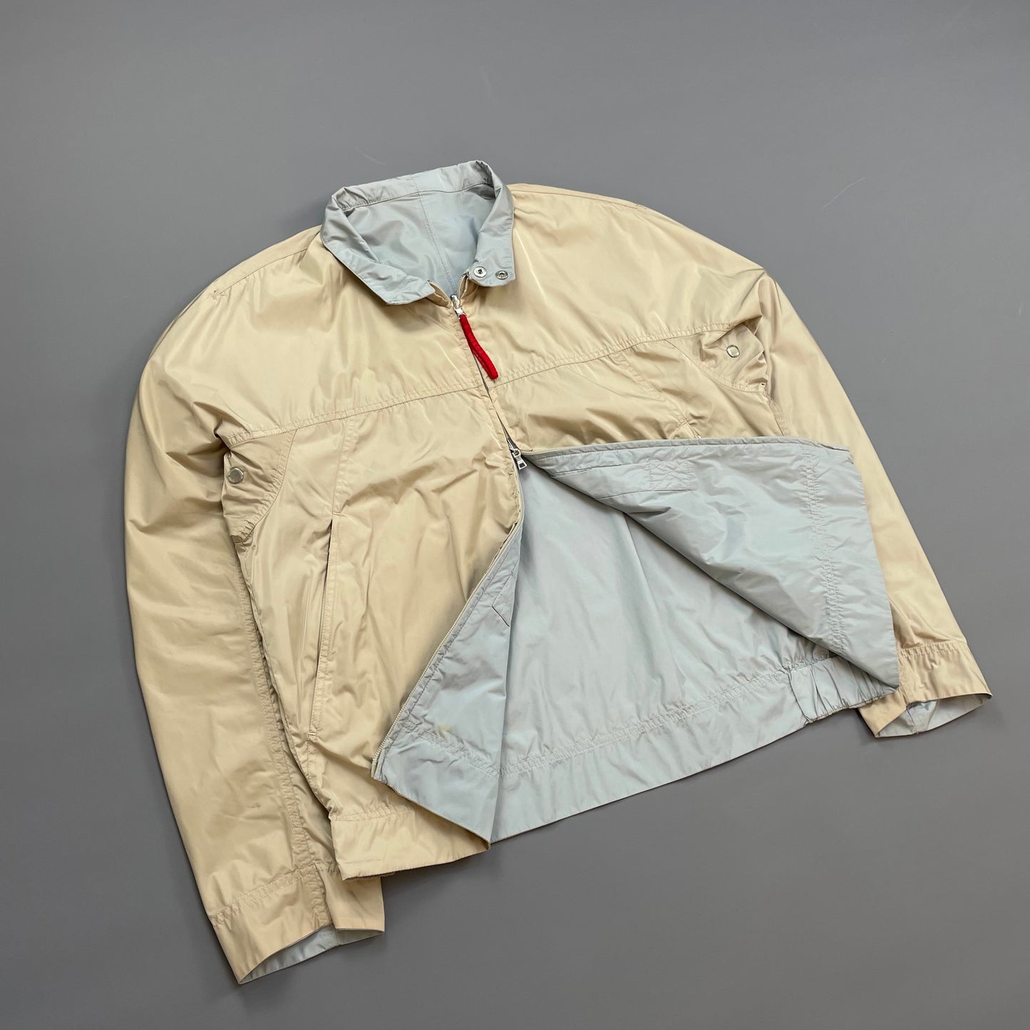 Prada Sport Beige & Blue 00s Reversible Lightweight Nylon Biker Jacket