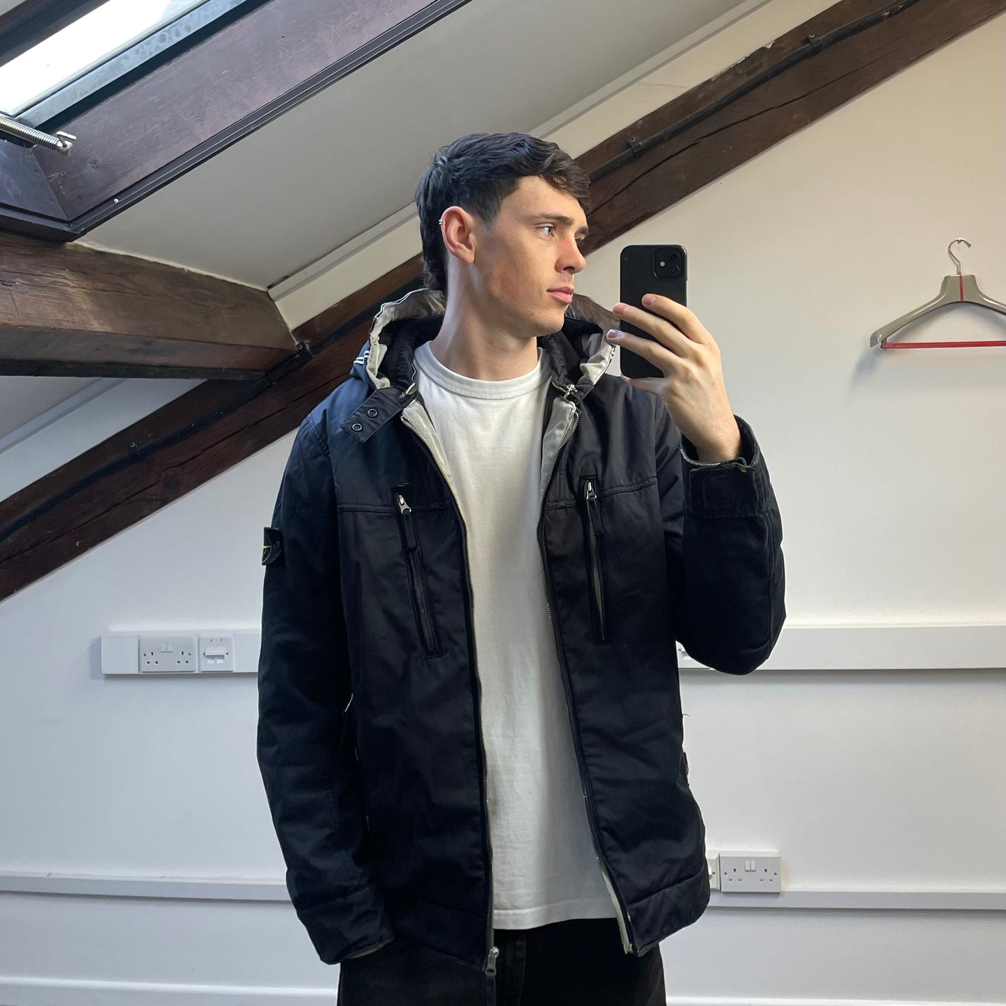 Stone Island Black AW10 Raso Gommato Fleece Lined Packable Hood Jacket