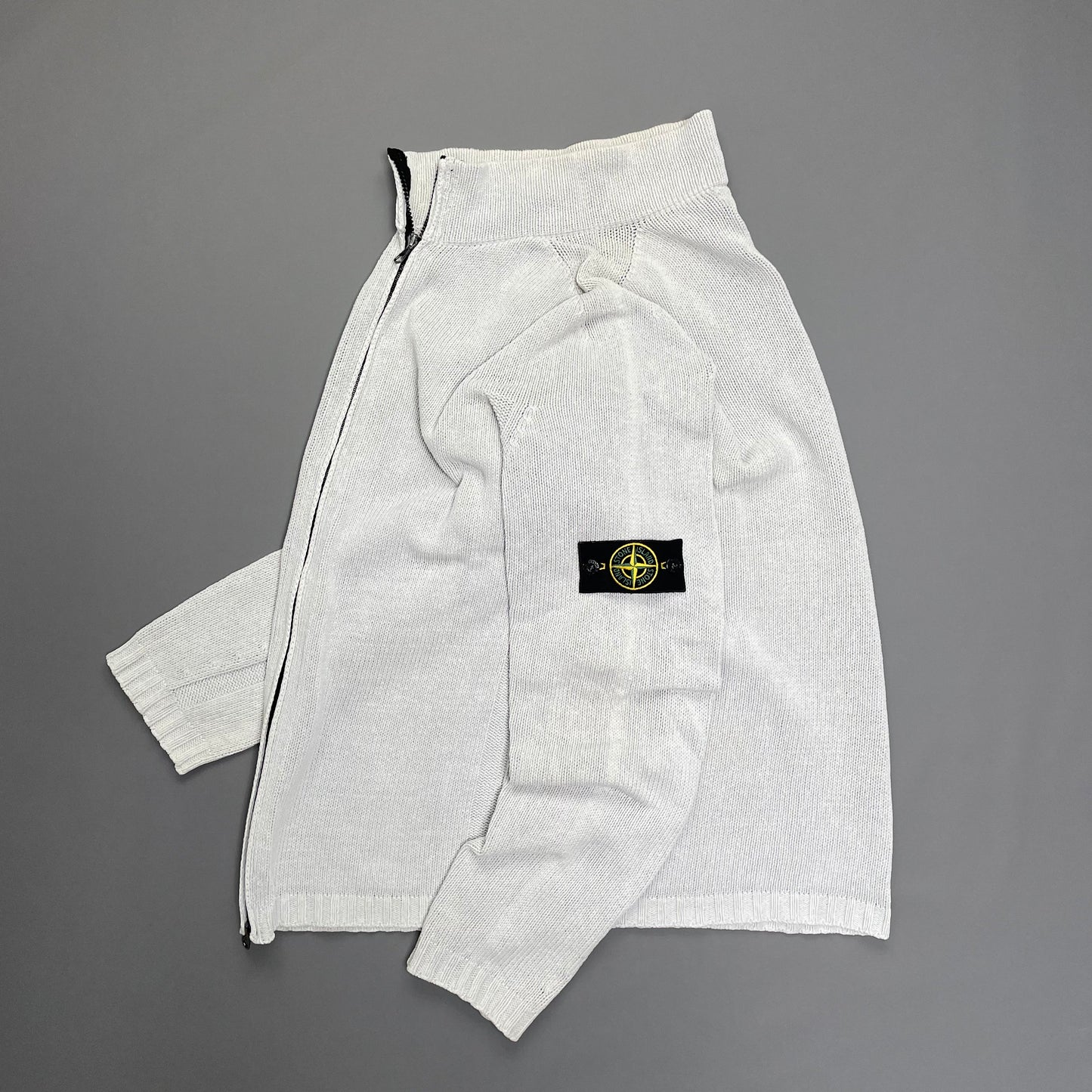 Stone Island White Zip-Through Knit Jumper SS03