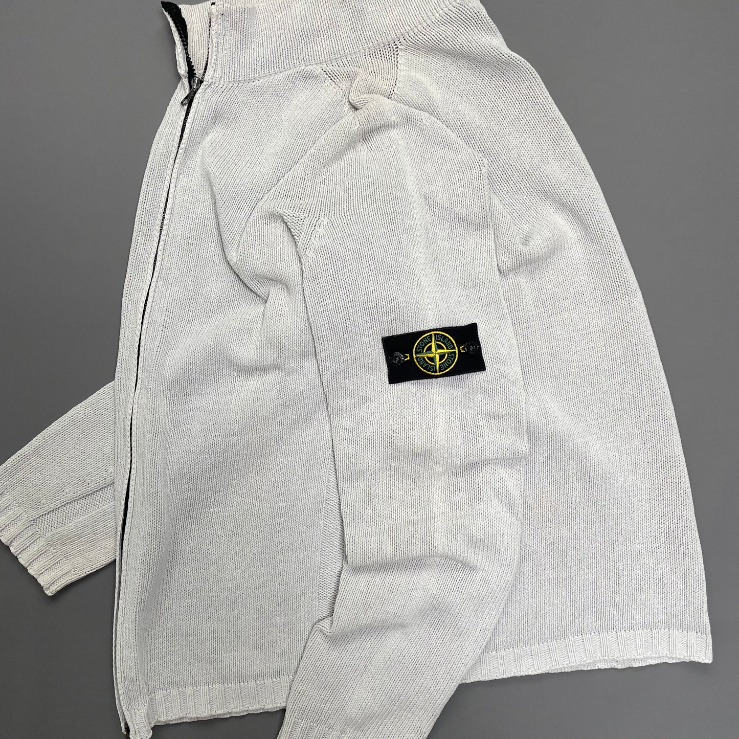 Stone Island White Zip-Through Knit Jumper SS03