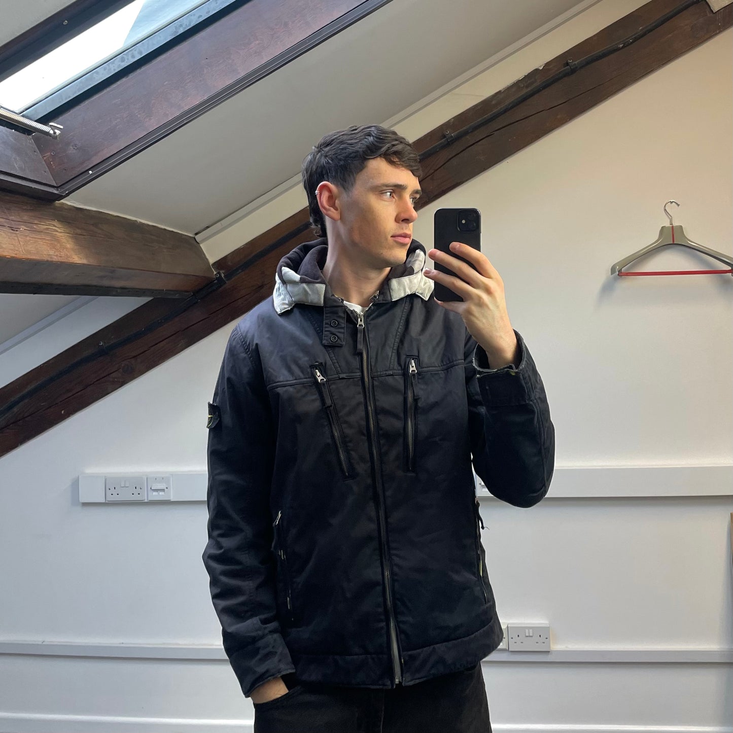Stone Island Black AW10 Raso Gommato Fleece Lined Packable Hood Jacket