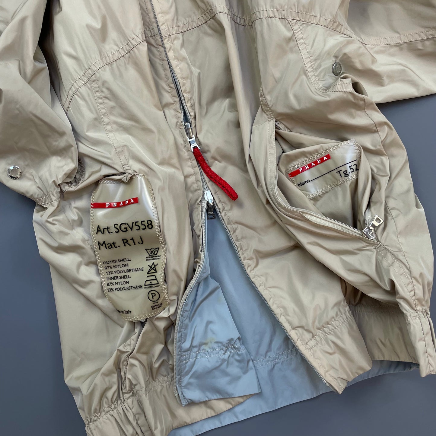 Prada Sport Beige & Blue 00s Reversible Lightweight Nylon Biker Jacket