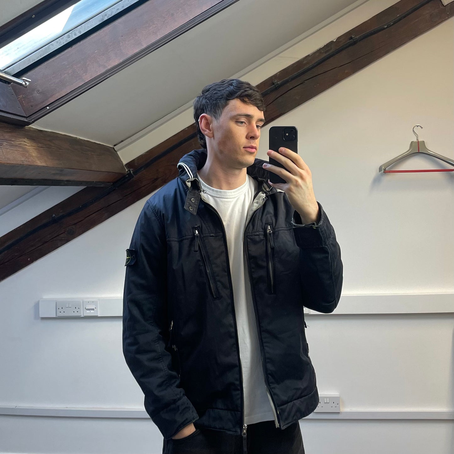Stone Island Black AW10 Raso Gommato Fleece Lined Packable Hood Jacket
