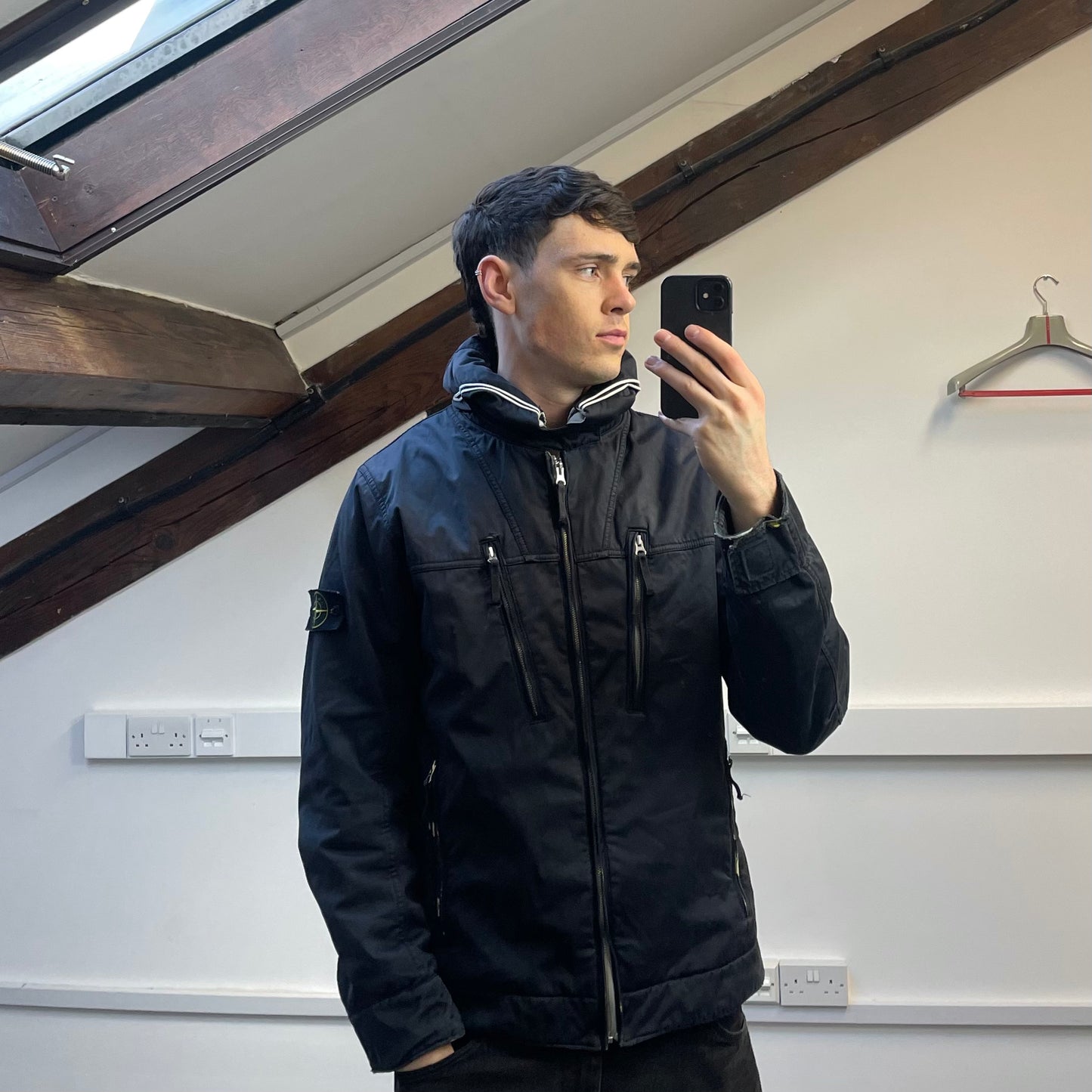 Stone Island Black AW10 Raso Gommato Fleece Lined Packable Hood Jacket