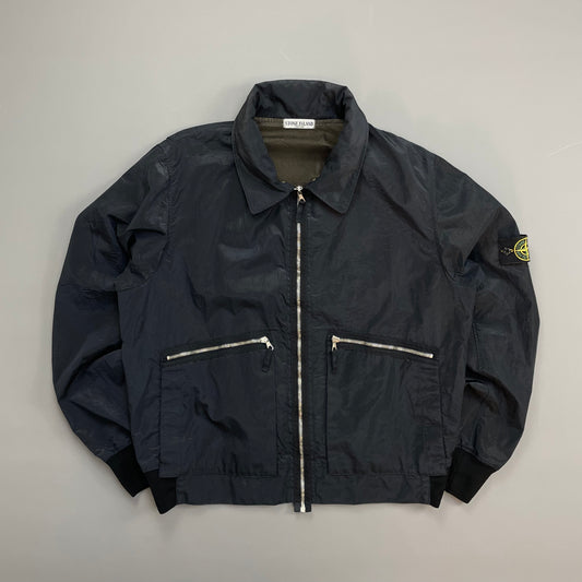 Stone Island Navy SS08 Nylon Metal Archivio Concealed Hood Lightweight Bomber Jacket
