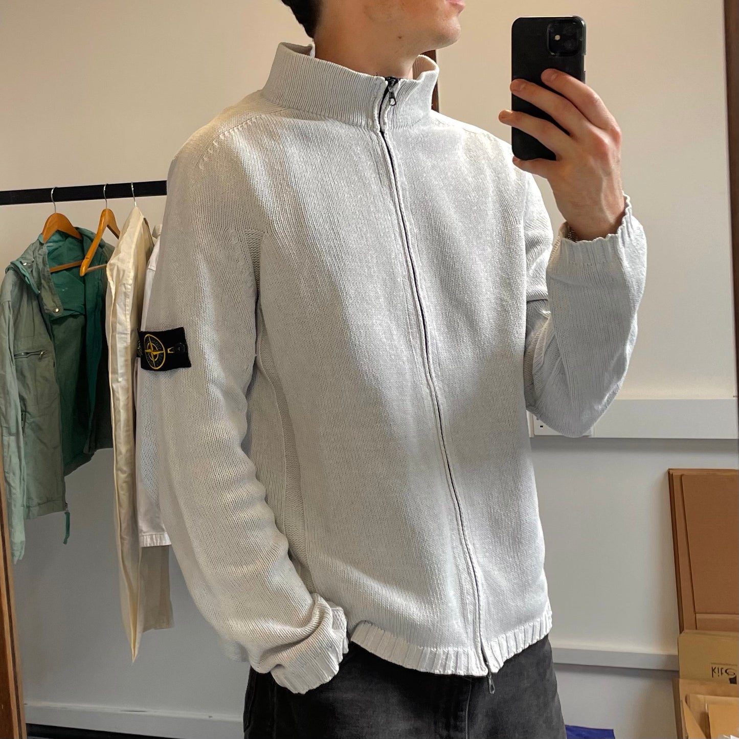 Stone Island White Zip-Through Knit Jumper SS03