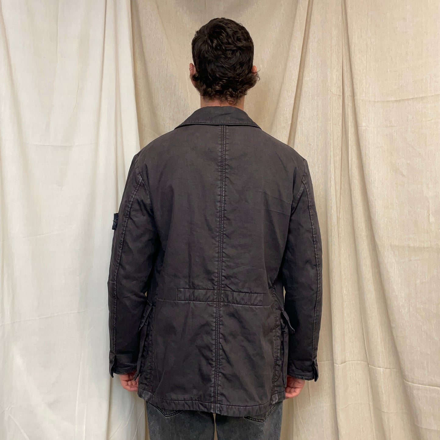 Stone Island Dark Grey AW05 Lino Flax Coated-Linen Wool-Lined Overcoat