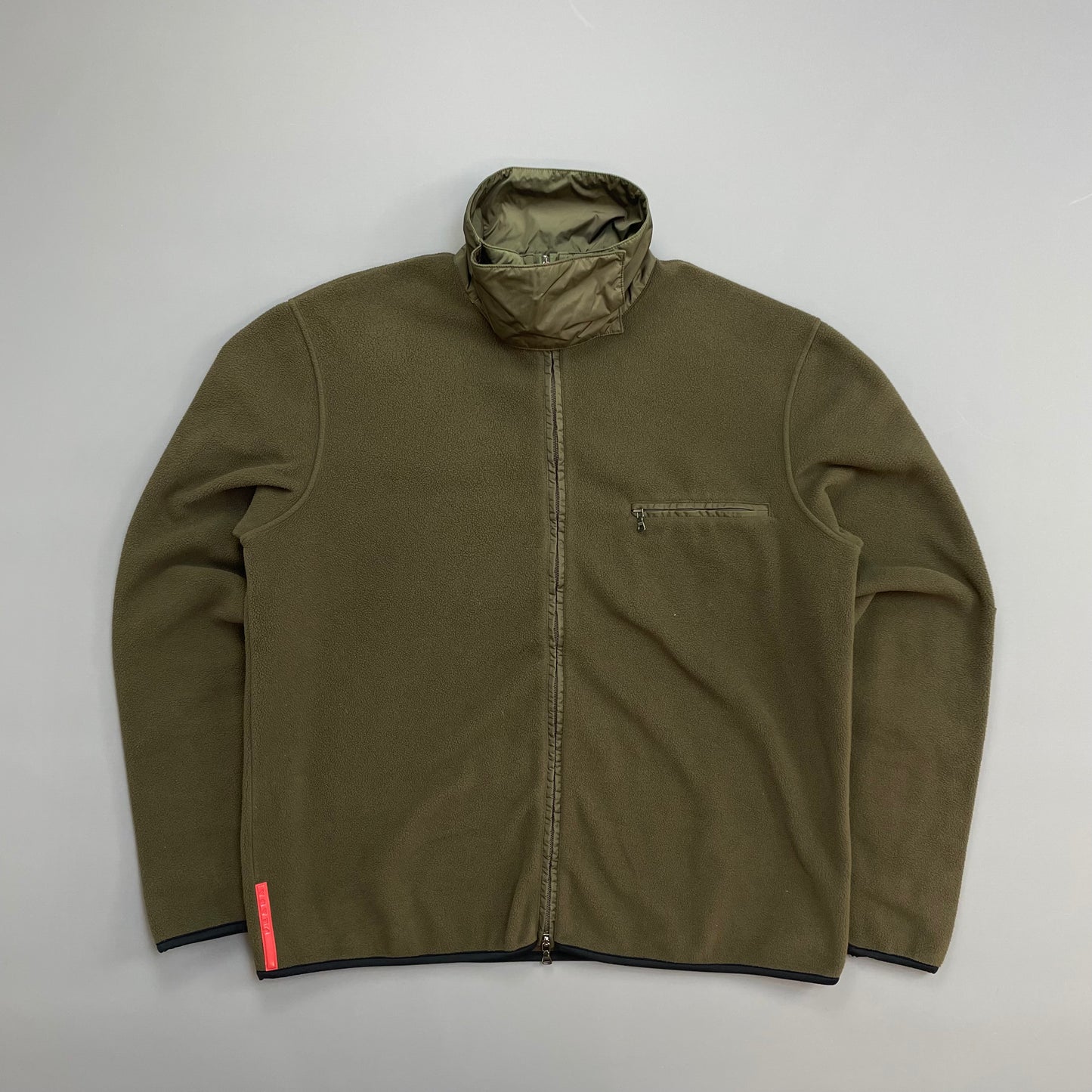 Prada Sport Khaki 00s Nylon Panelled Zip-Through Fleece Jacket