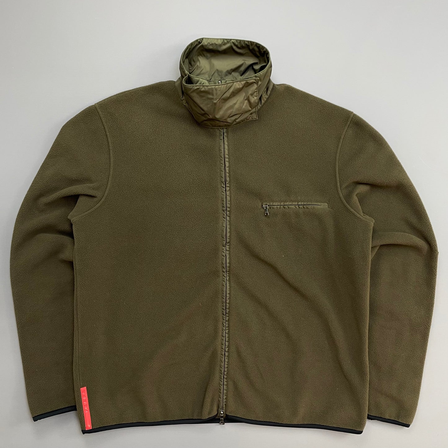 Prada Sport Khaki 00s Nylon Panelled Zip-Through Fleece Jacket