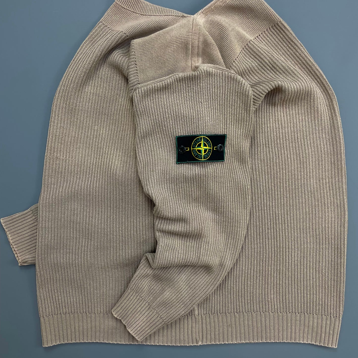 Stone Island Brown 1980s Boat Neck Green Edge Badge Ribbed Knit Jumper