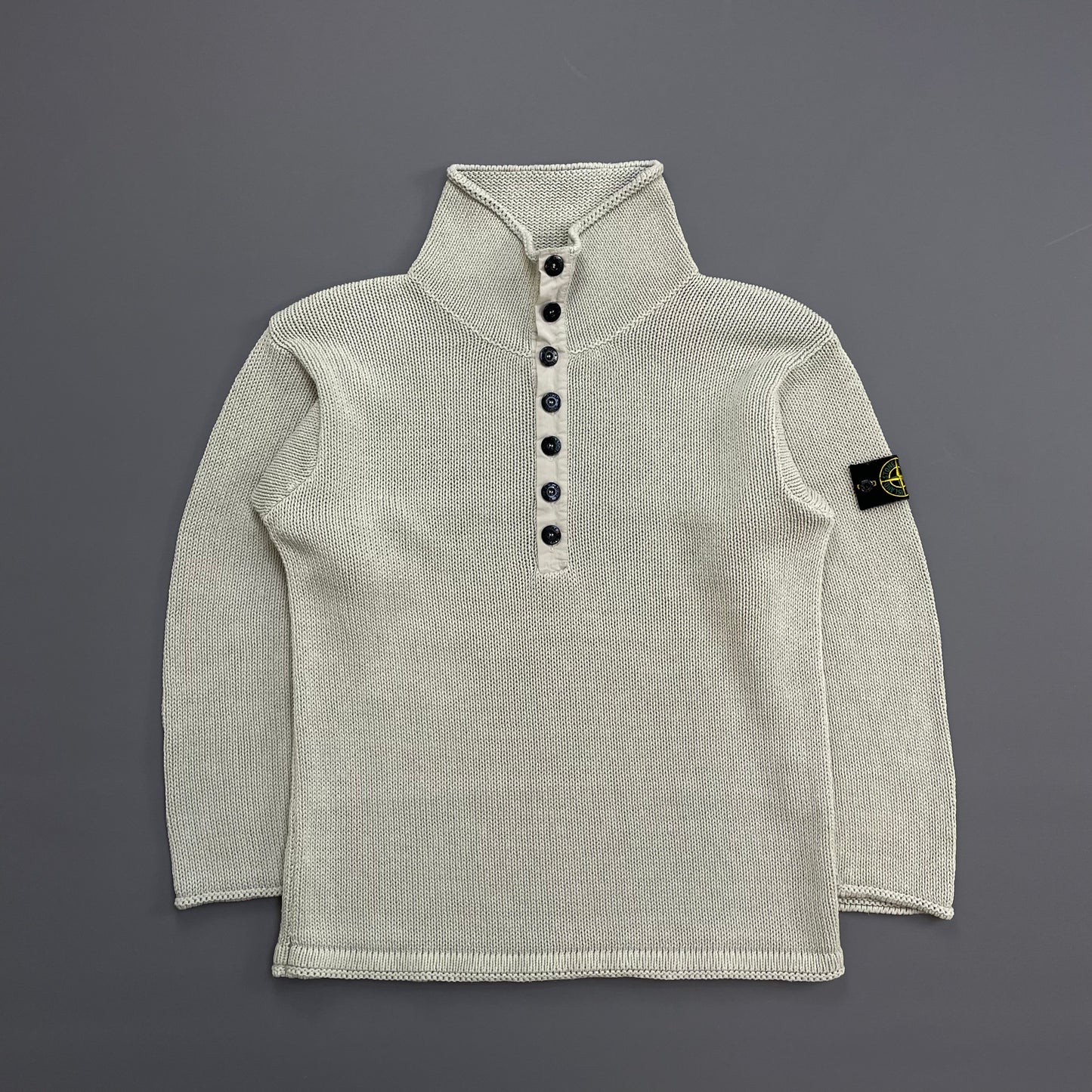 Stone Island Grey SS00 Heavyweight Button Collar Knit Jumper