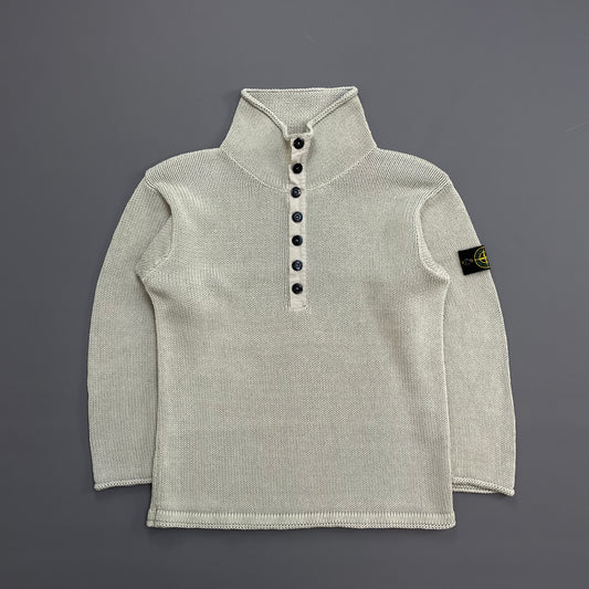 Stone Island Grey SS00 Heavyweight Button Collar Knit Jumper