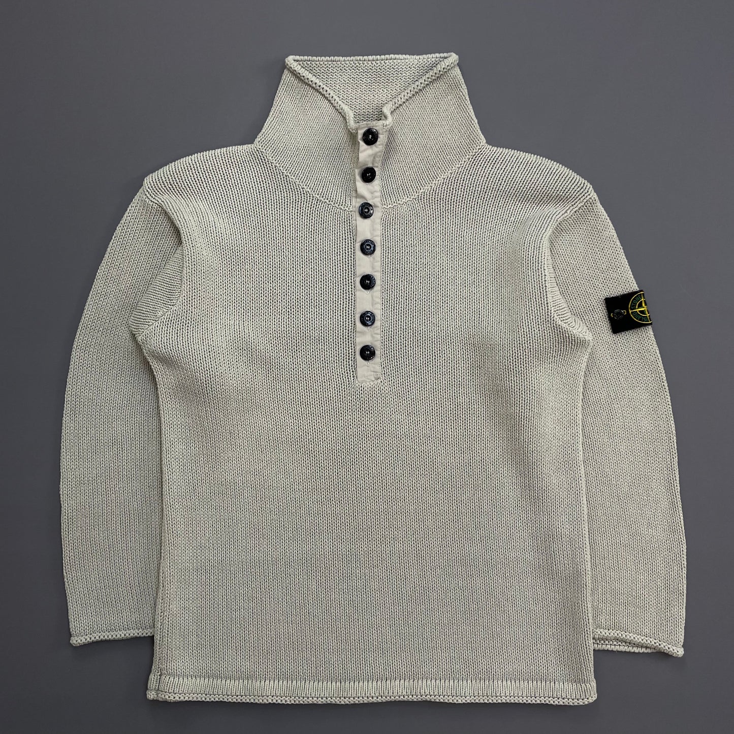 Stone Island Grey SS00 Heavyweight Button Collar Knit Jumper
