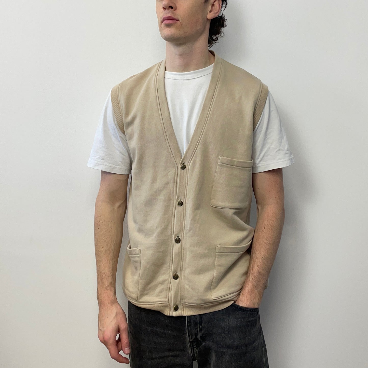 Armani Jeans Beige 90s Cotton Pocket Vest
