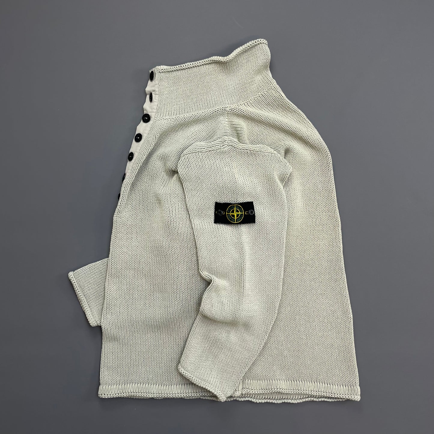 Stone Island Grey SS00 Heavyweight Button Collar Knit Jumper