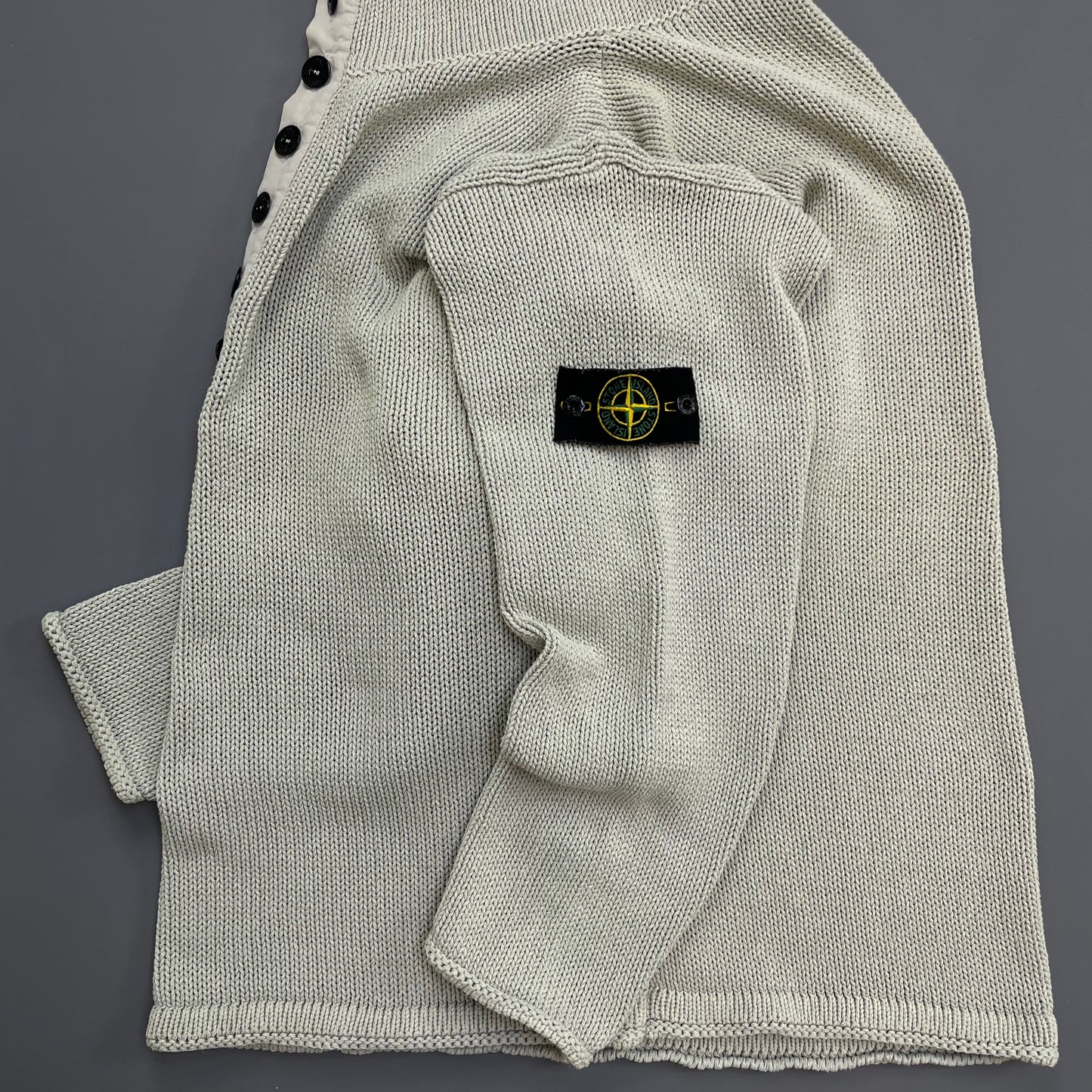 Stone Island Grey SS00 Heavyweight Button Collar Knit Jumper