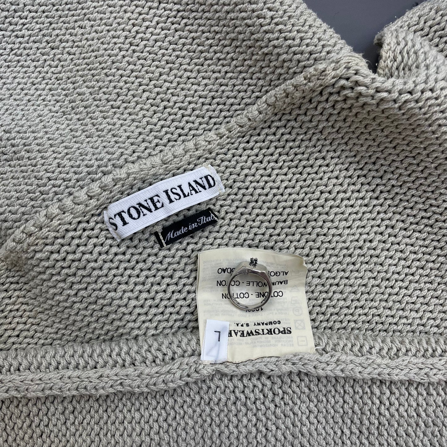 Stone Island Grey SS00 Heavyweight Button Collar Knit Jumper