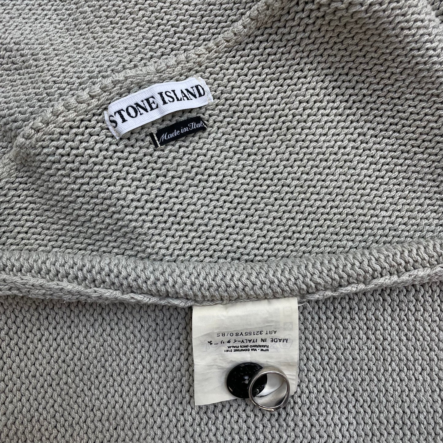 Stone Island Grey SS00 Heavyweight Button Collar Knit Jumper