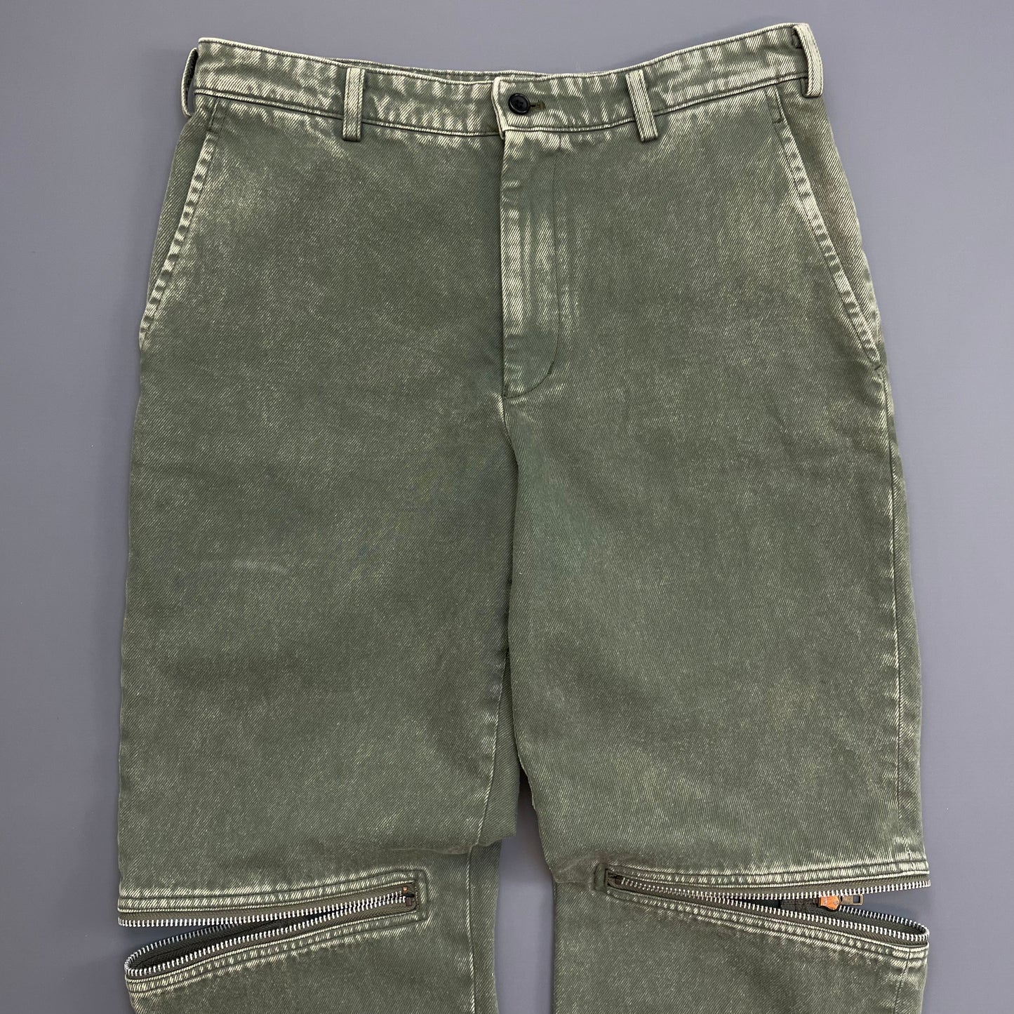 Comme Des Garçons BLACK Green Wash Zip Detailed Denim Jeans