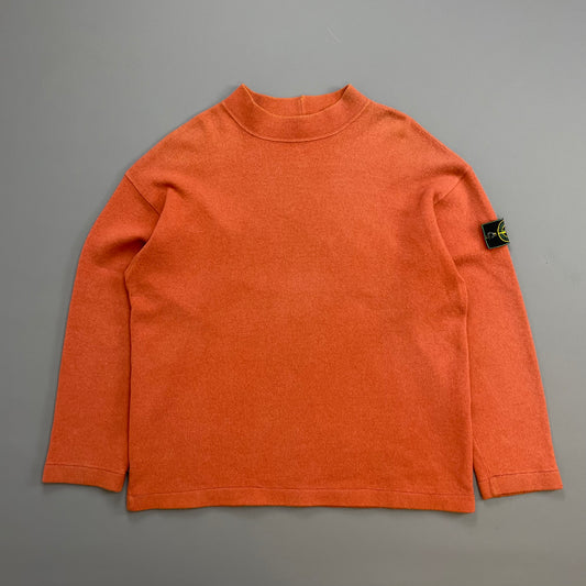Stone Island Orange SS94 Wool Mockneck Green Edge Badge Knit Jumper