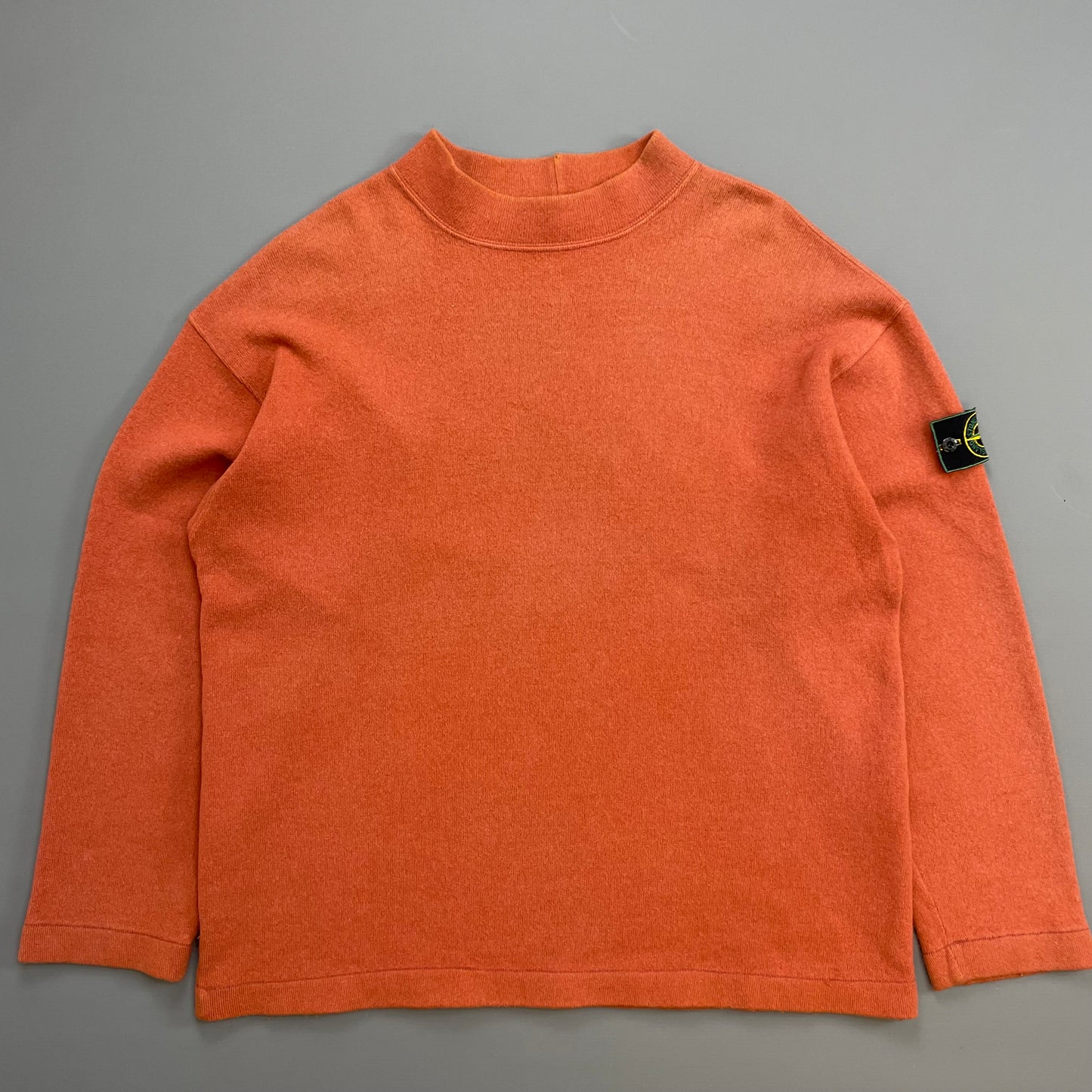 Stone Island Orange SS94 Wool Mockneck Green Edge Badge Knit Jumper