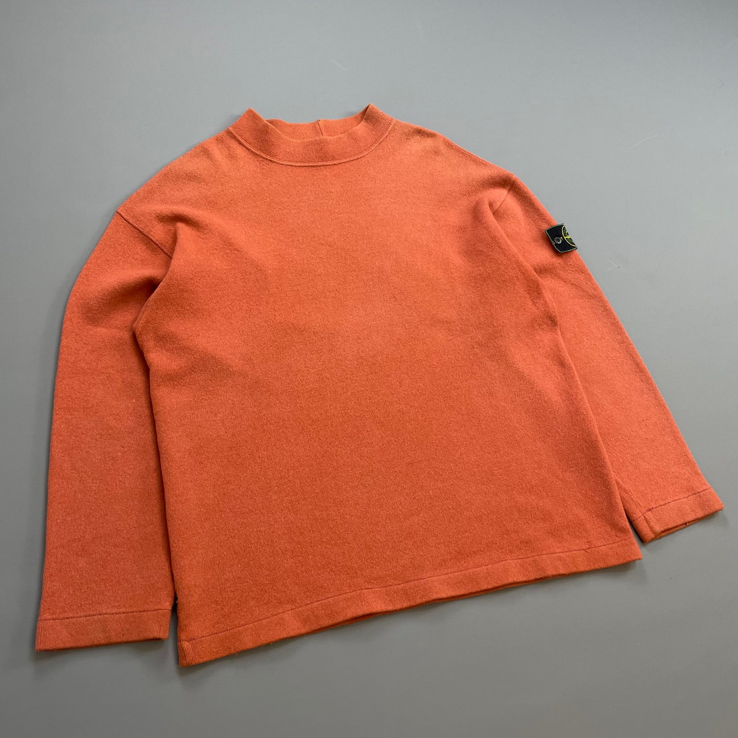 Stone Island Orange SS94 Wool Mockneck Green Edge Badge Knit Jumper