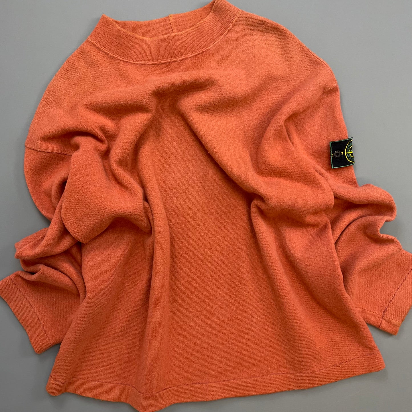 Stone Island Orange SS94 Wool Mockneck Green Edge Badge Knit Jumper
