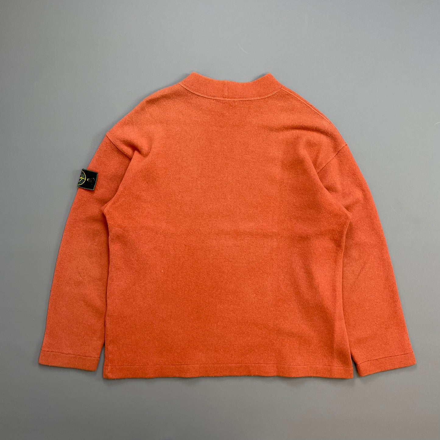 Stone Island Orange SS94 Wool Mockneck Green Edge Badge Knit Jumper