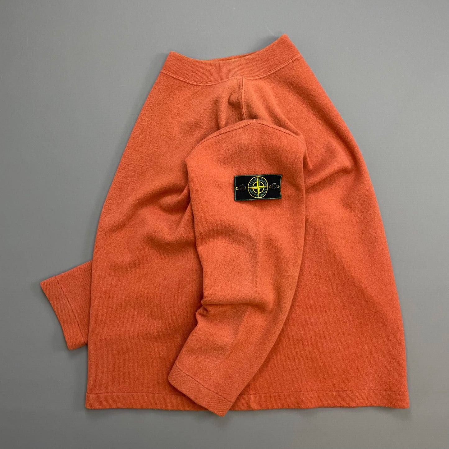 Stone Island Orange SS94 Wool Mockneck Green Edge Badge Knit Jumper