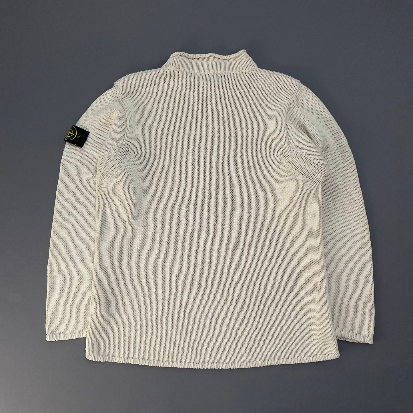 Stone Island Cream SS00 Heavyweight Raw-Edge Collar Knit Jumper