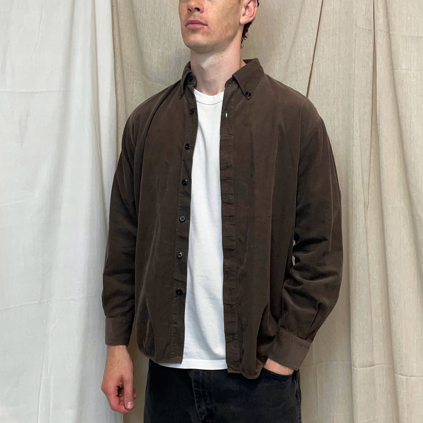 Stone Island Brown AW97 Fine Cord Concealed Button-Up Shirt