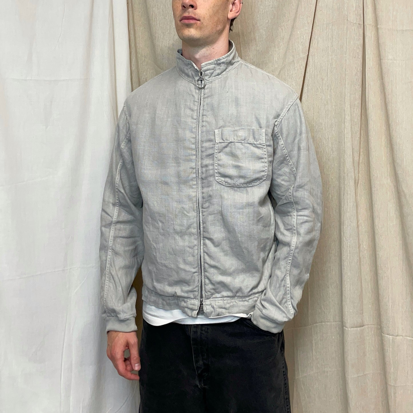 Prada Sport Grey 00s Linen Zip-Through Lightweight Jacket