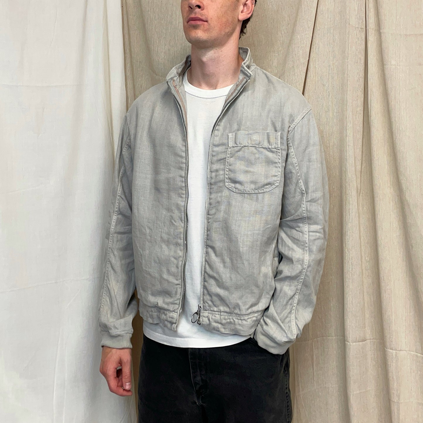 Prada Sport Grey 00s Linen Zip-Through Lightweight Jacket