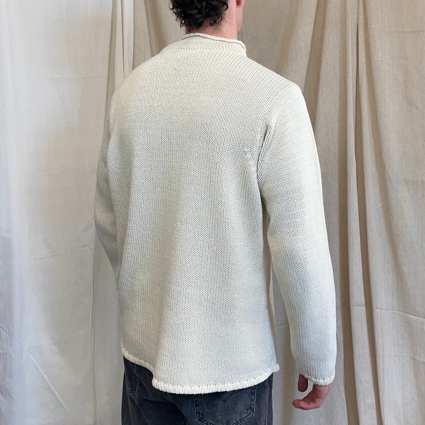 Stone Island Cream SS00 Heavyweight Raw-Edge Collar Knit Jumper