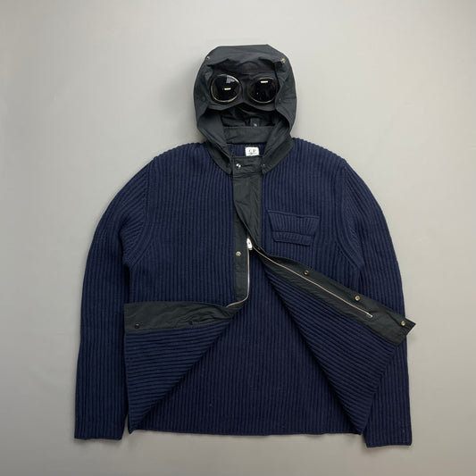 C.P. Company Navy & Black Wool & Nylon Hybrid Knit Goggle Jacket