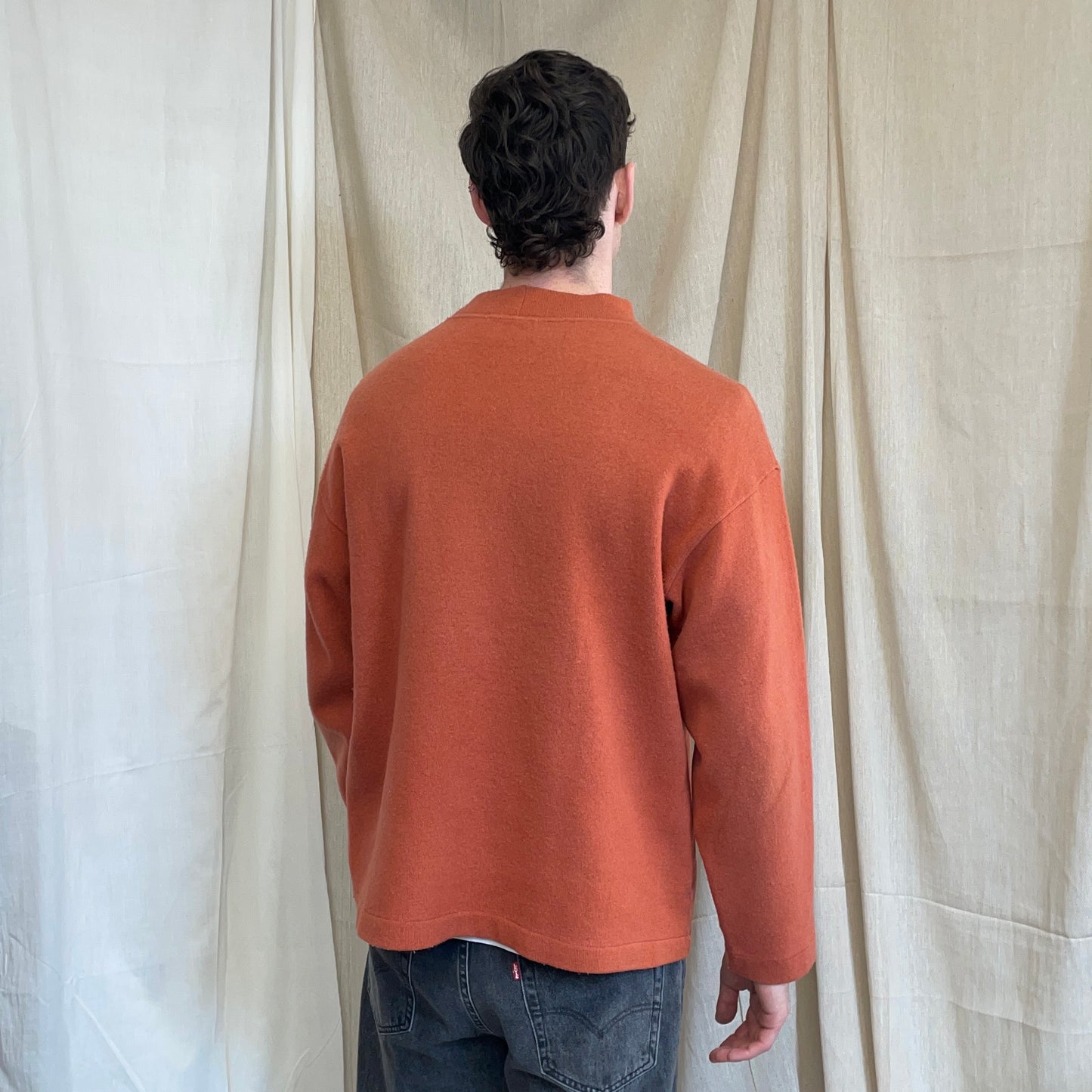 Stone Island Orange SS94 Wool Mockneck Green Edge Badge Knit Jumper