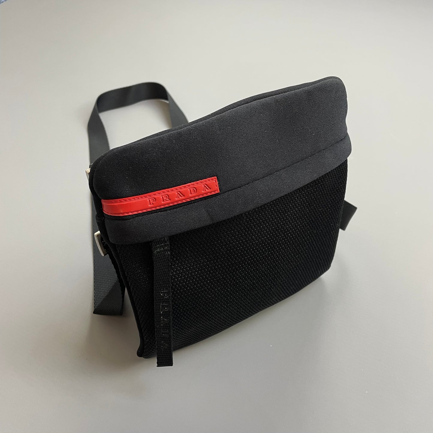 Prada Sport Black 1999 Neoprene Mesh Side Shoulder Bag