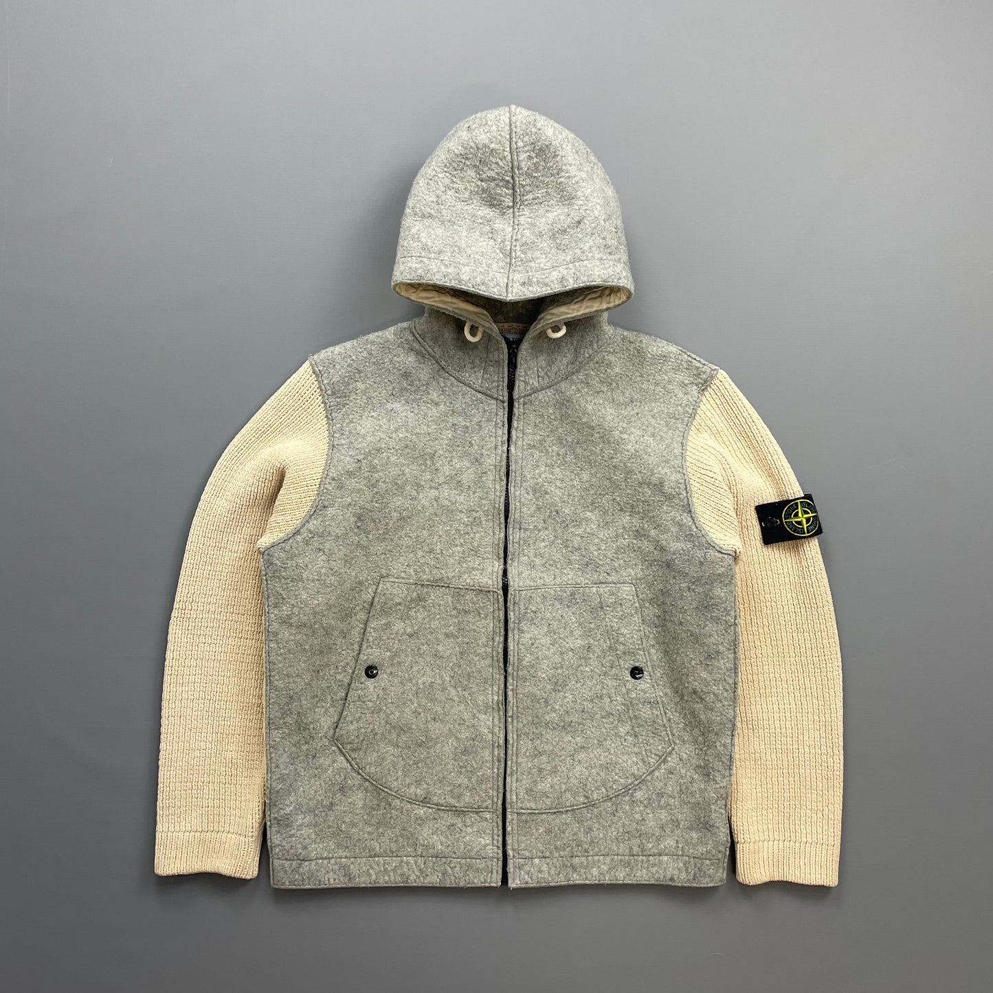 Stone Island Cream & Grey AW06 Hybrid Wool Knit Jacket