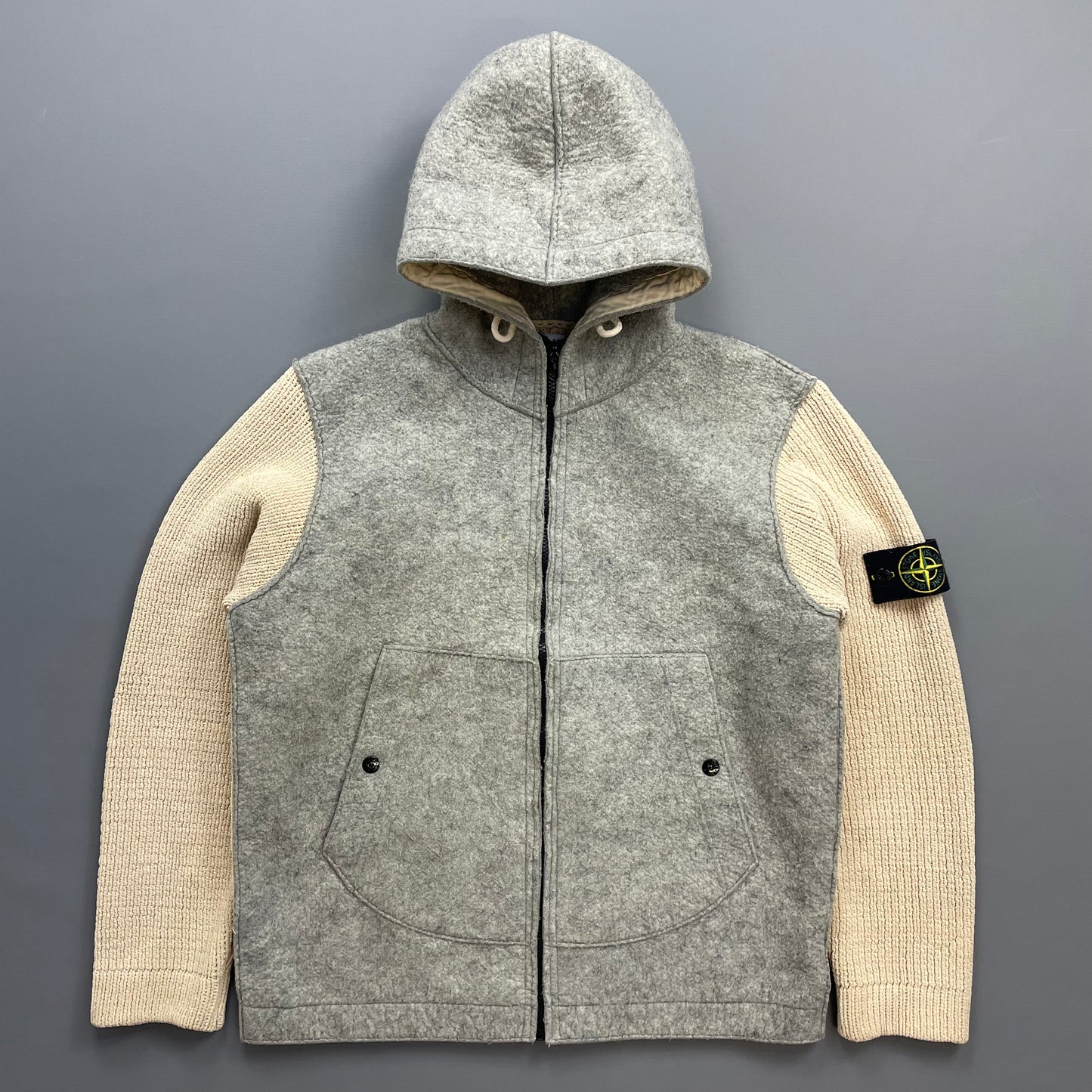 Stone Island Cream & Grey AW06 Hybrid Wool Knit Jacket