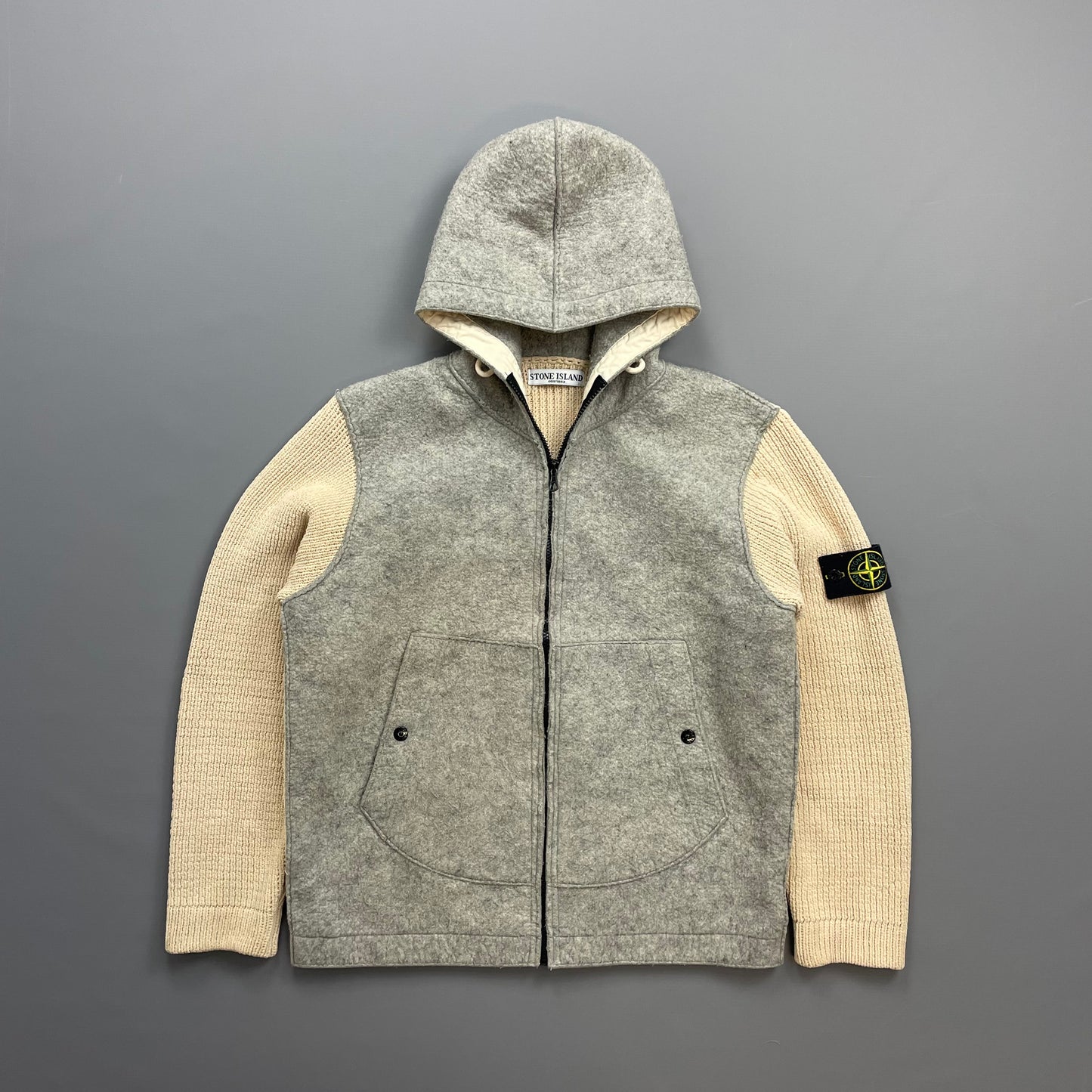 Stone Island Cream & Grey AW06 Hybrid Wool Knit Jacket