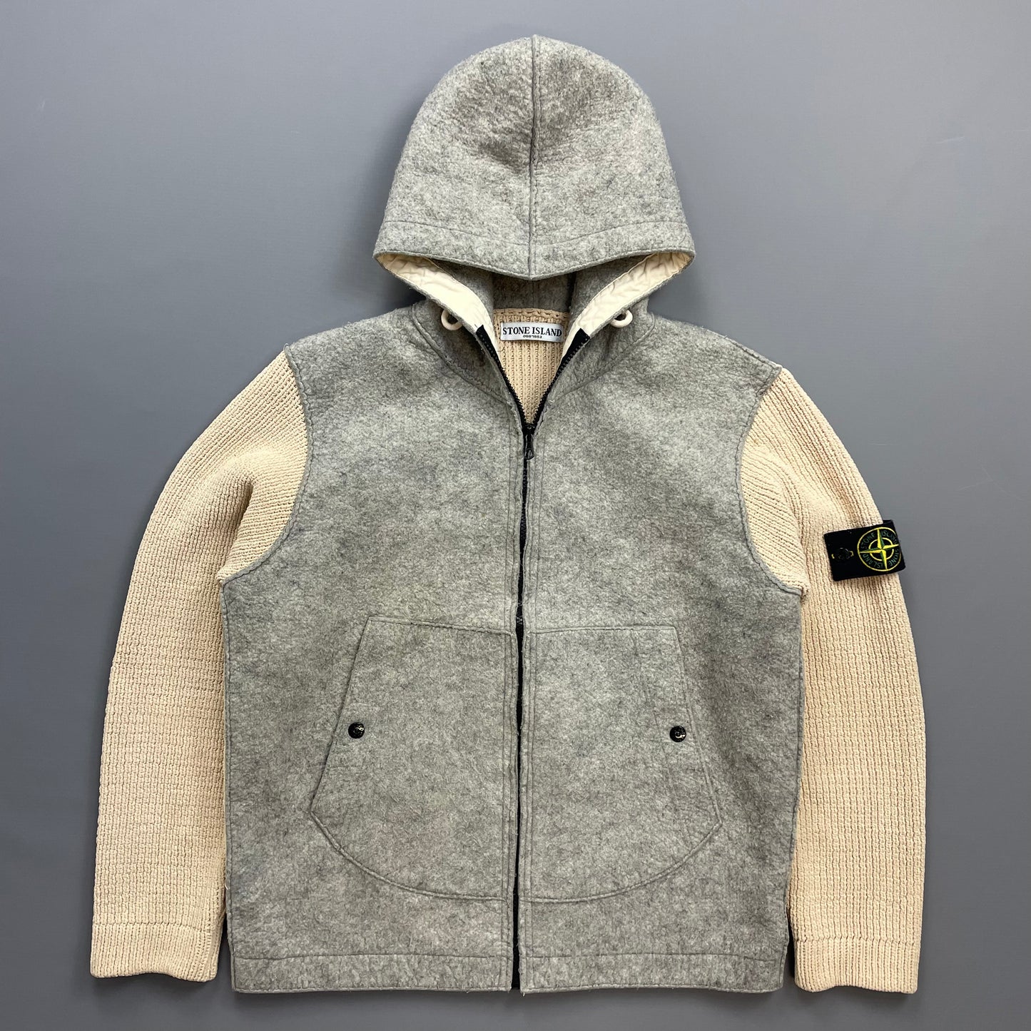 Stone Island Cream & Grey AW06 Hybrid Wool Knit Jacket