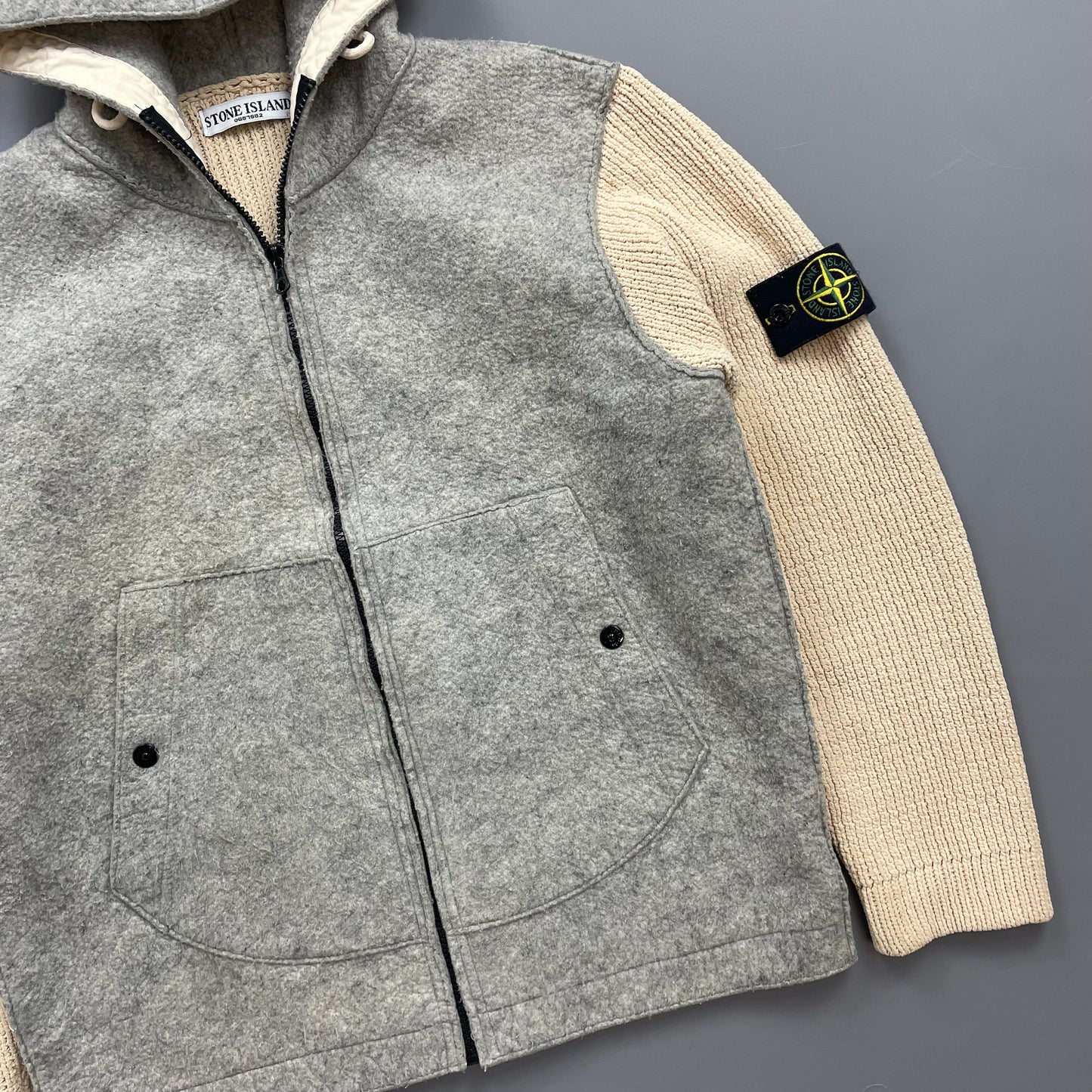 Stone Island Cream & Grey AW06 Hybrid Wool Knit Jacket