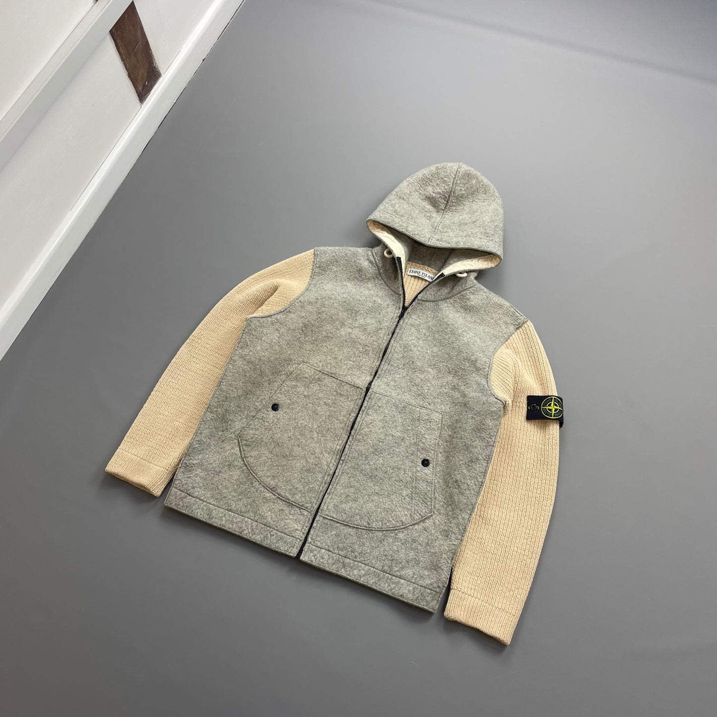 Stone Island Cream & Grey AW06 Hybrid Wool Knit Jacket