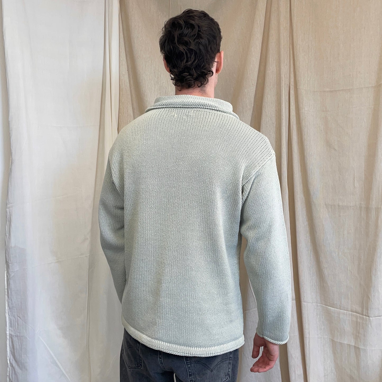 Stone Island Grey SS00 Heavyweight Button Collar Knit Jumper