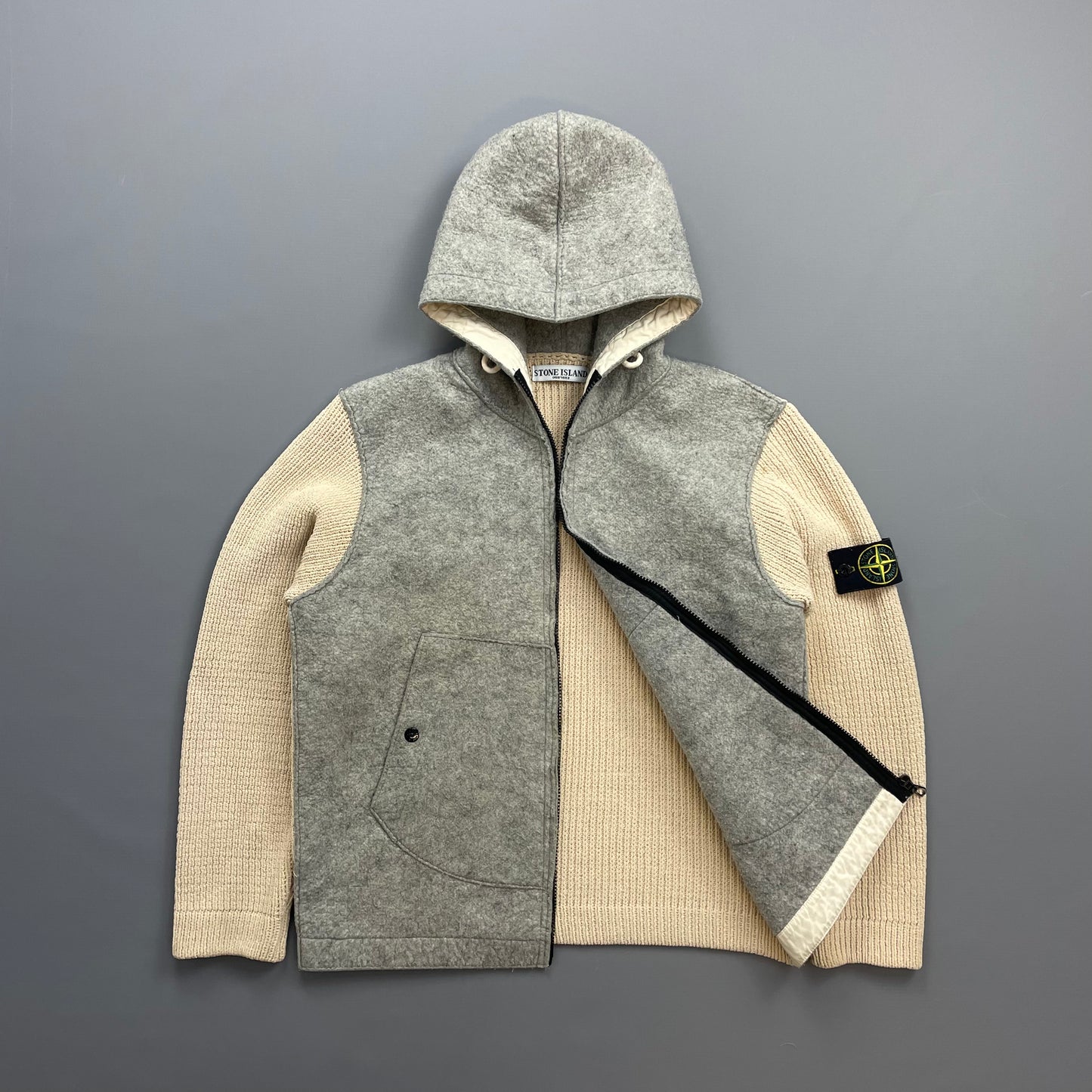 Stone Island Cream & Grey AW06 Hybrid Wool Knit Jacket