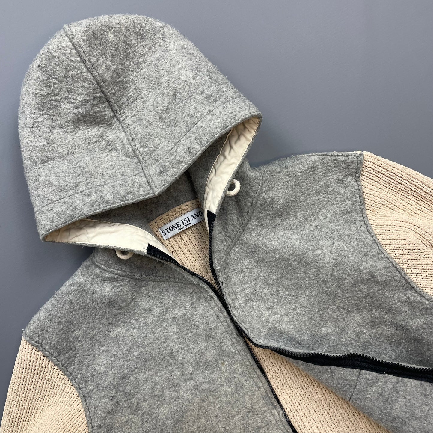 Stone Island Cream & Grey AW06 Hybrid Wool Knit Jacket