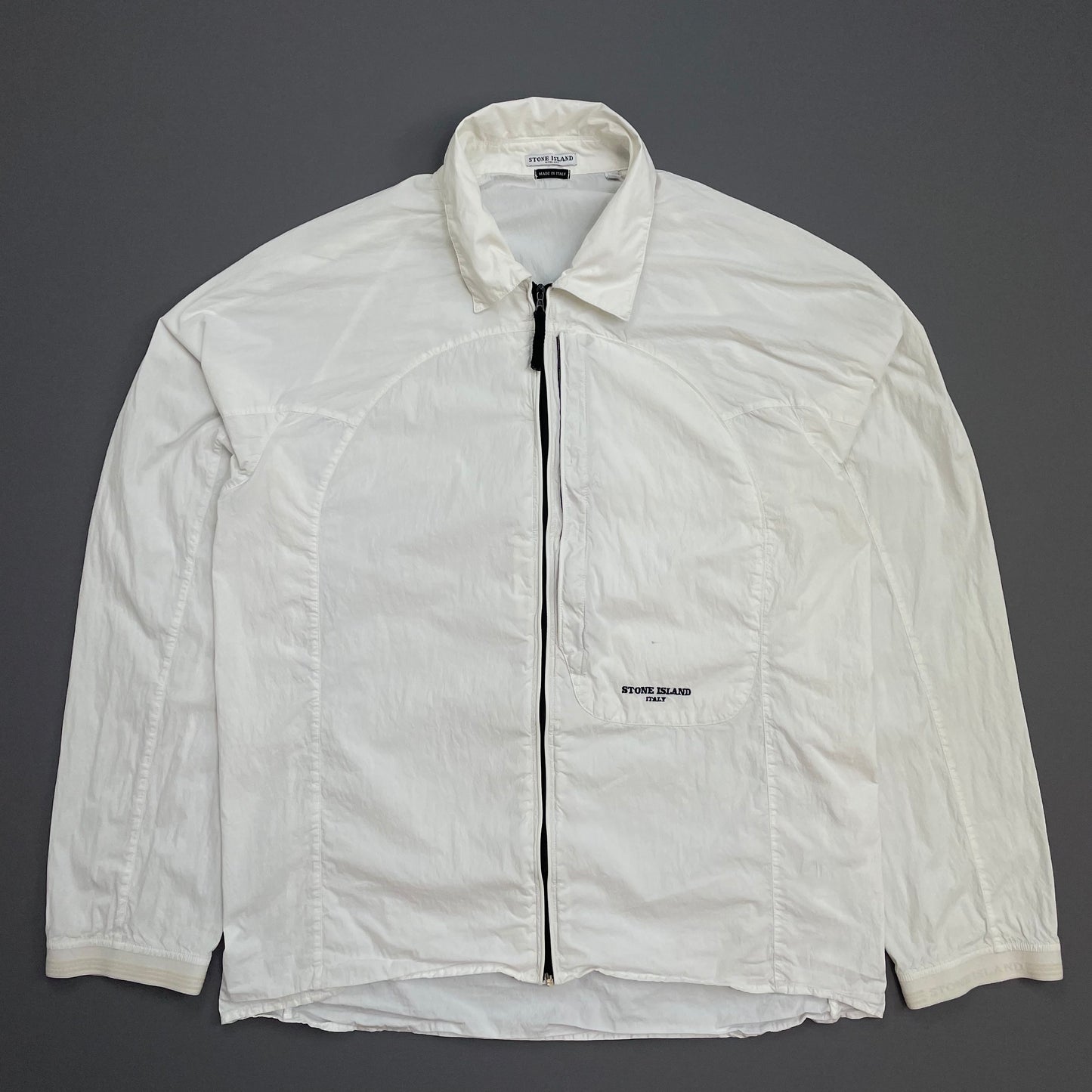 Stone Island White SS05 Technical Spiral-Stitch Lightweight Spellout Overshirt Jacket