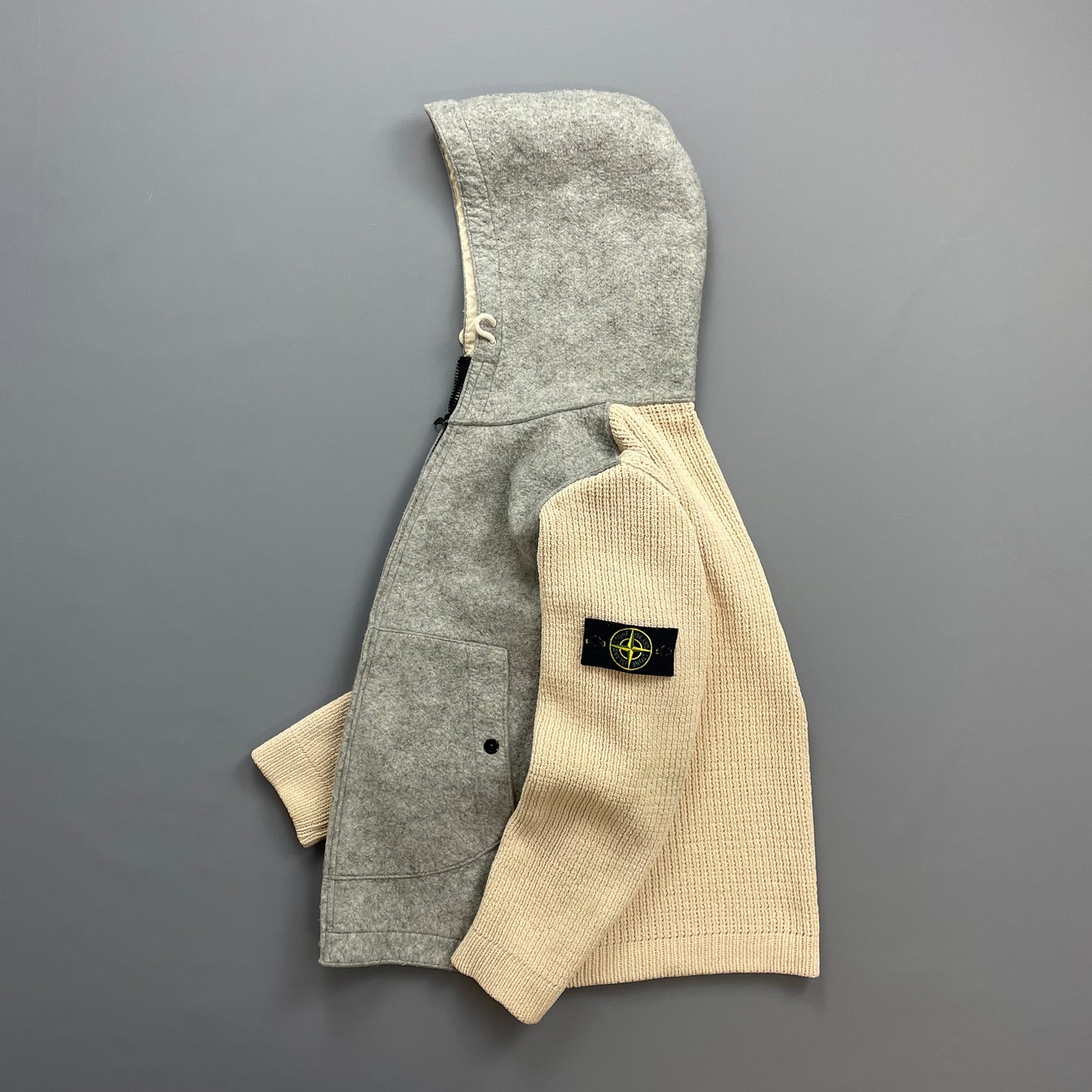 Stone Island Cream & Grey AW06 Hybrid Wool Knit Jacket