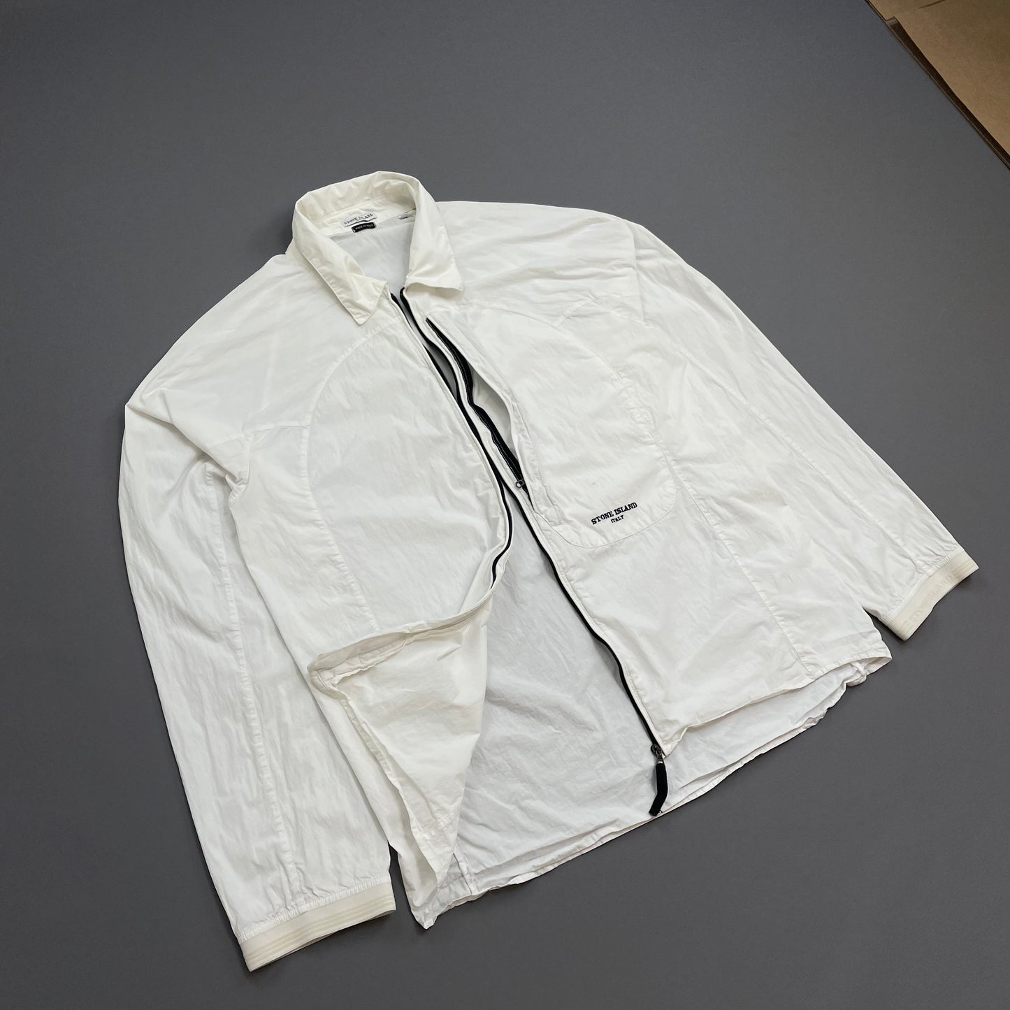 Stone Island White SS05 Technical Spiral-Stitch Lightweight Spellout Overshirt Jacket
